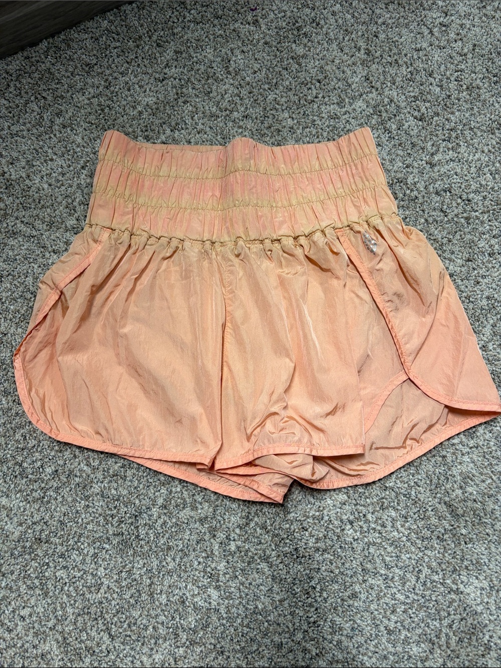 Free People way home Peach High-Waist Smocked Running Shorts